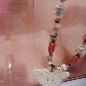Express butterfly beaded long necklace